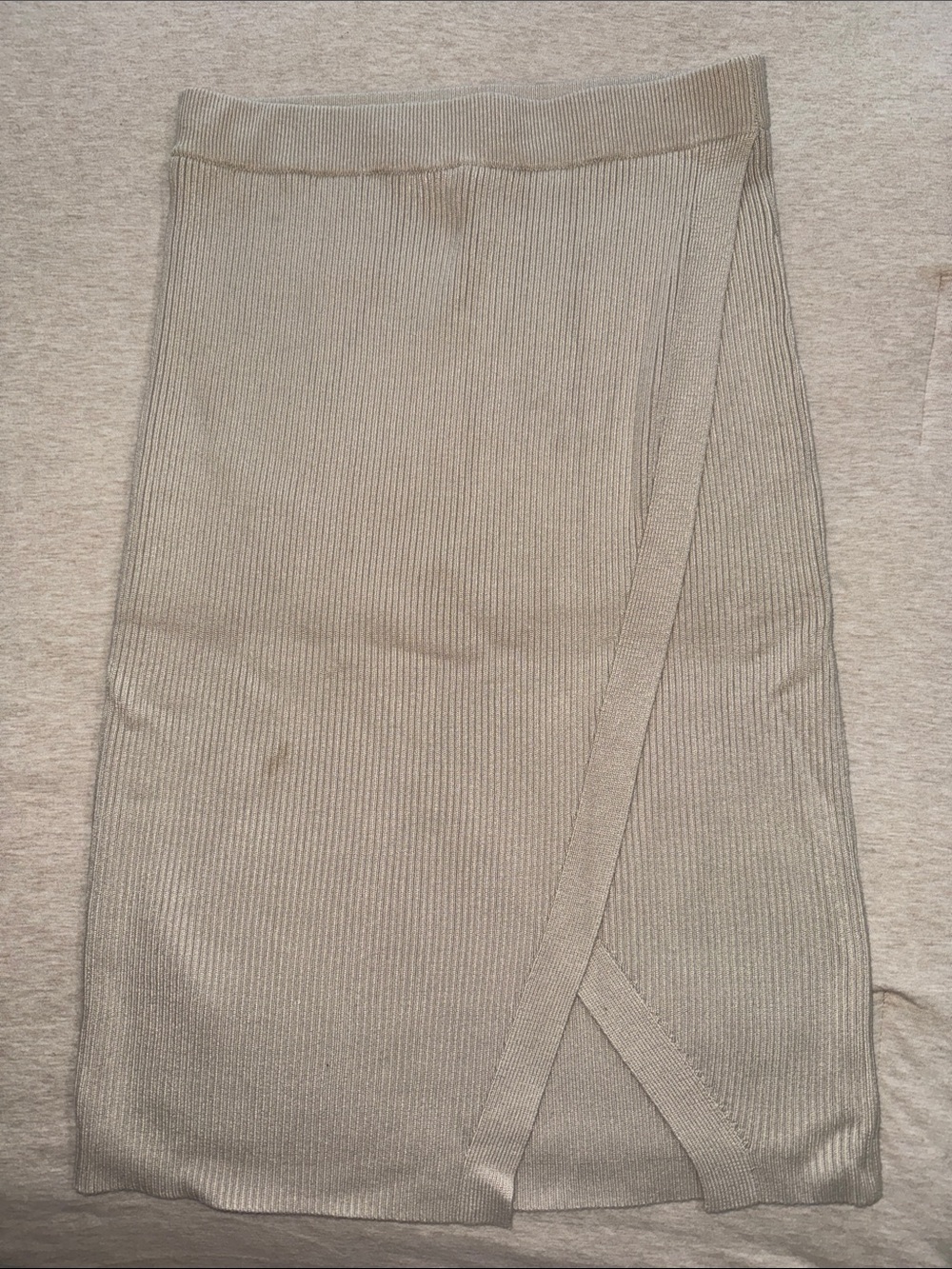Abercrombie & Fitch Taupe Ribbed Wrap-Front Pencil Skirt